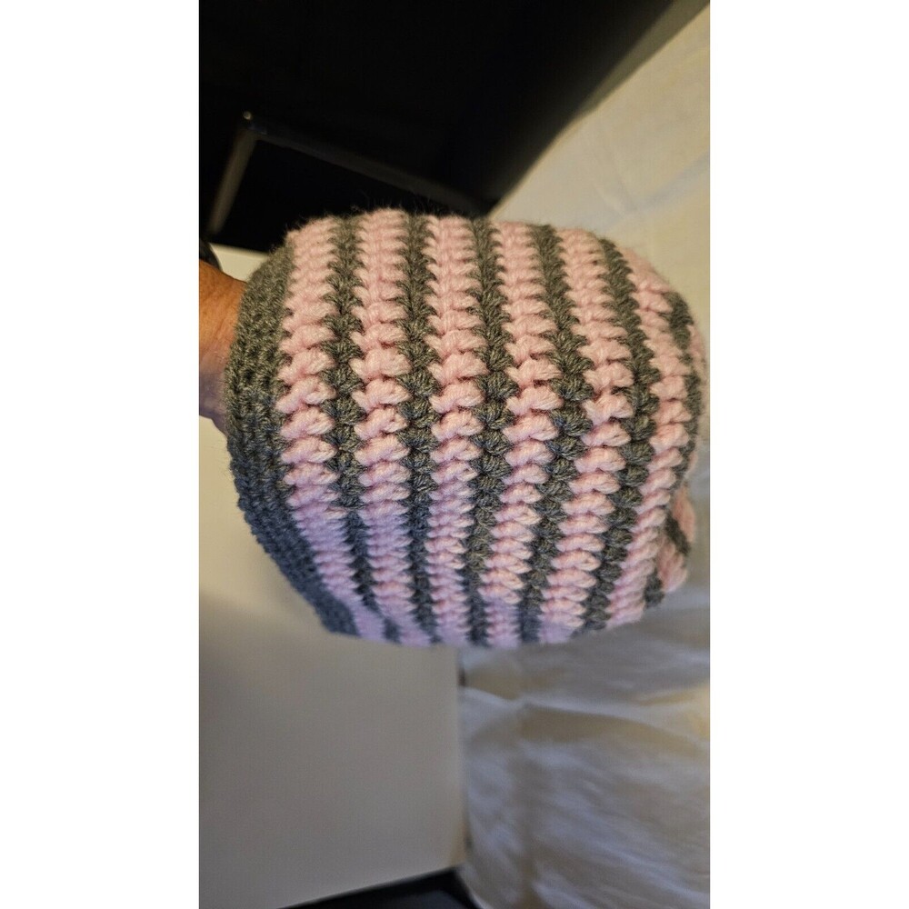 Acrylic Handmade Pink Gray Crocheted Hat Spiral Medium Adult Size